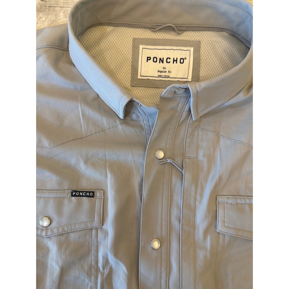 Poncho Outdoors The San Saba Mens XL Regular Fit Western Pearl Snap Shirt Gray